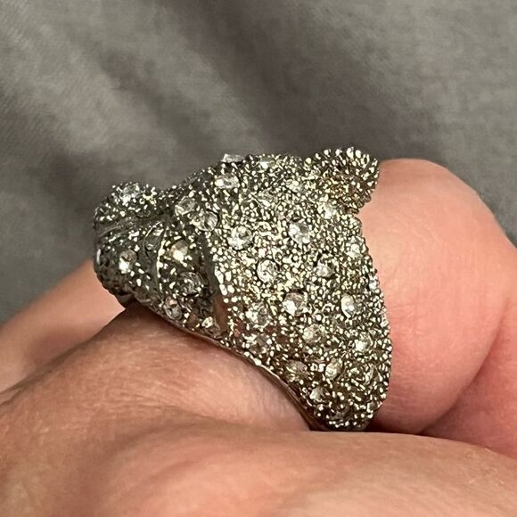 NWT BCBGMaxazria Rhodium Silver Crystal Studded Panther Cocktail Ring Size 5 - Picture 5 of 6
